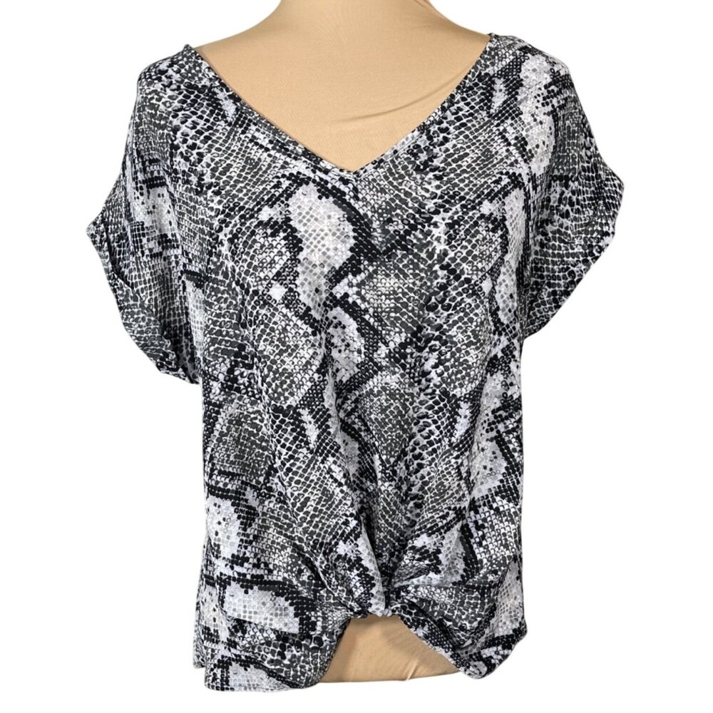 New Hippie Rose Snake Print Top Black White Size L Large Front Twist